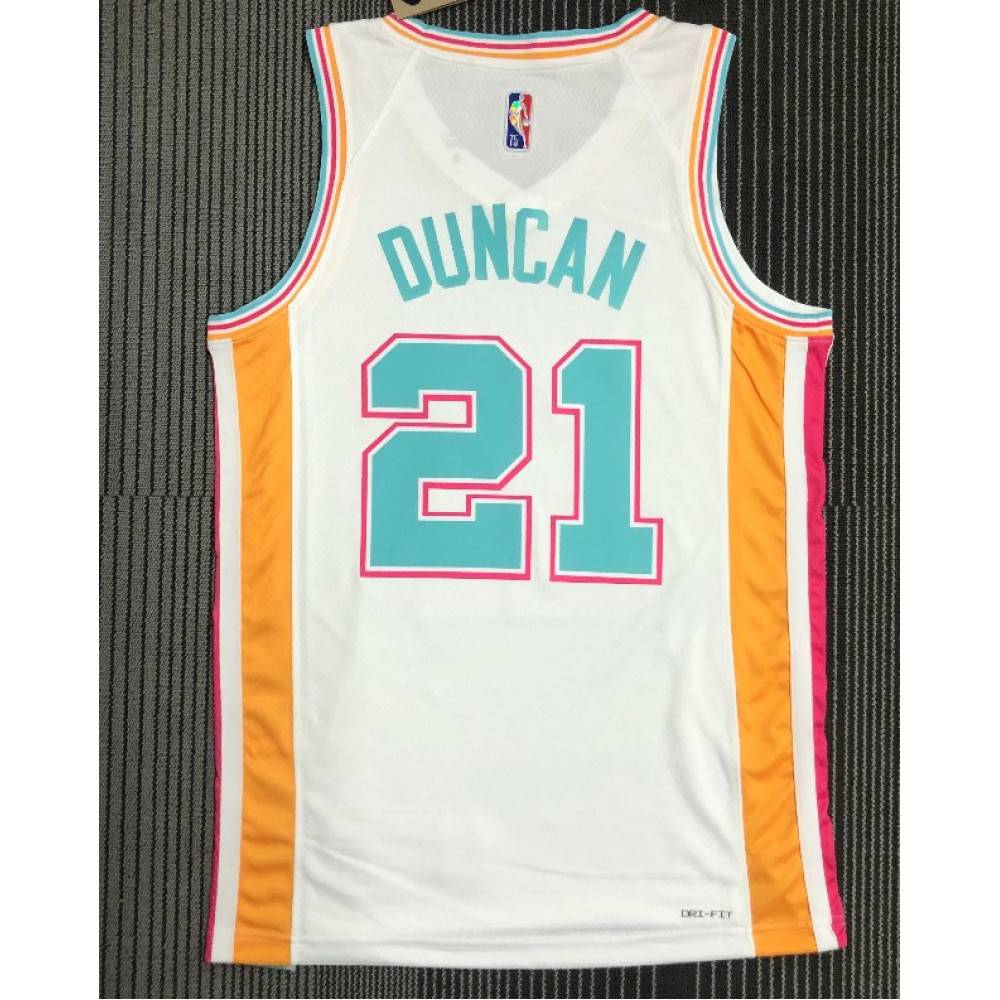 Men's San Antonio Spurs Tim Duncan #21 White 2021/22 Swingman Jersey - City Edition-Pro Kit Vault | Brand New 26/27 Sports Jerseys